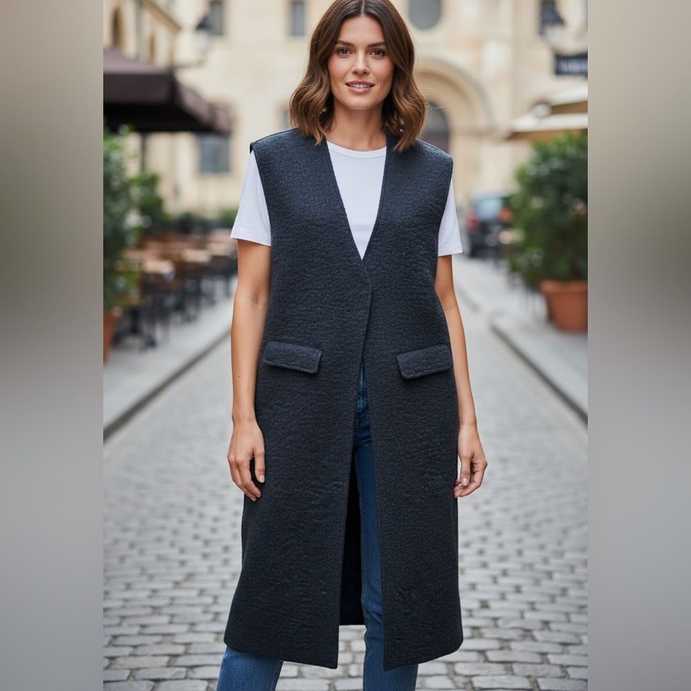 Zara Navy Blue Long Winter Vest Small